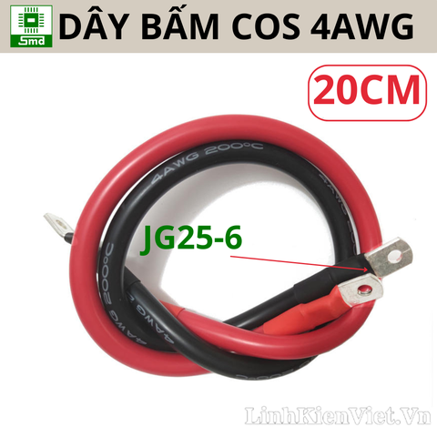 (Dài 20cm) 4AWG Dây Silicon đen/đỏ bấm cos JG25-6 2 đầu dài 20cm