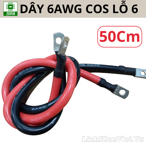 (Dài 50cm) Dây Silicon 6AWG đỏ bấm cos JG16-6 2 đầu dài 50 Cm