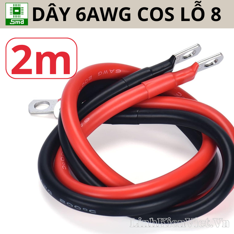 (Dải 2m) Dây Silicon 6AWG đỏ bấm cos JG16-8 2 đầu dài 2m