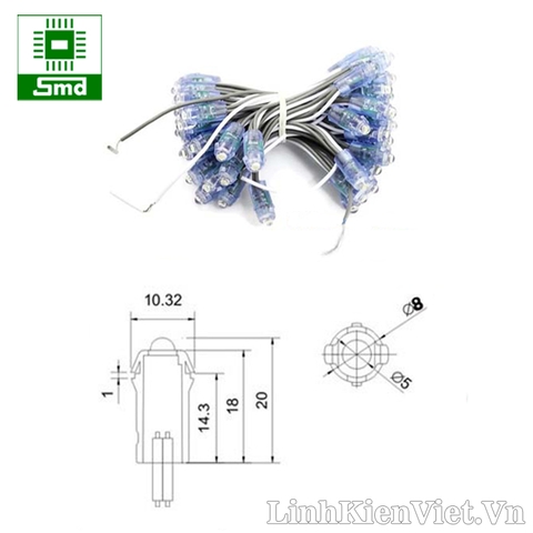 Led đúc phi 5 đế 8 (màu trắng)