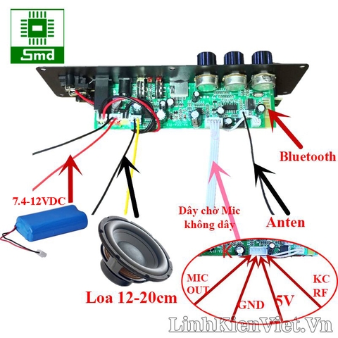 Mạch loa kéo giá rẻ 80W 335A + 2 Mic không dây