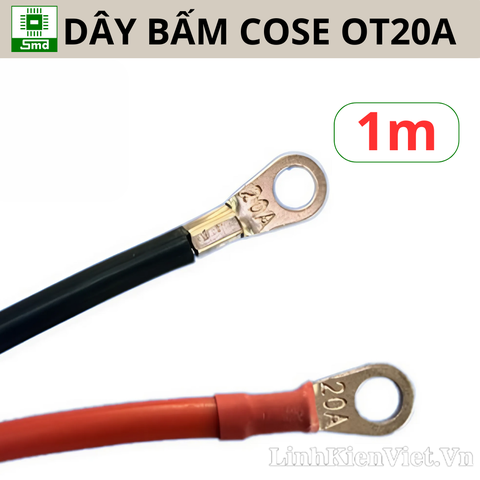 (1m)Dây Silicon 10AWG Bấm cos OT20A 2 đầu dài màu đỏ/đen