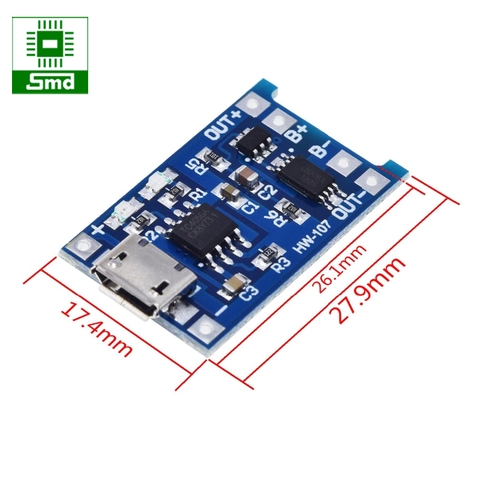 Module sạc và bảo vệ pin Lithium TP4056 chân micro