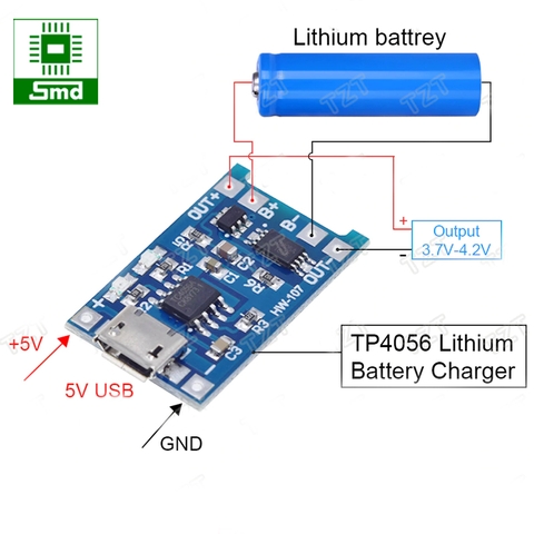 Module sạc và bảo vệ pin Lithium TP4056 chân micro