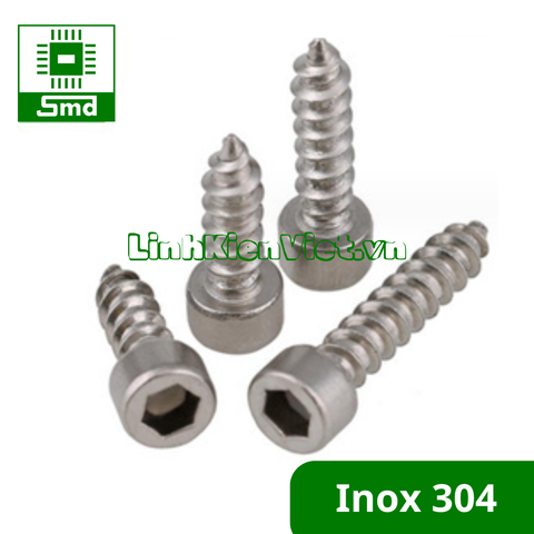 Gói 10c - Đinh vít lục giác đầu trụ chìm (mũi nhọn) inox 304 cỡ M4