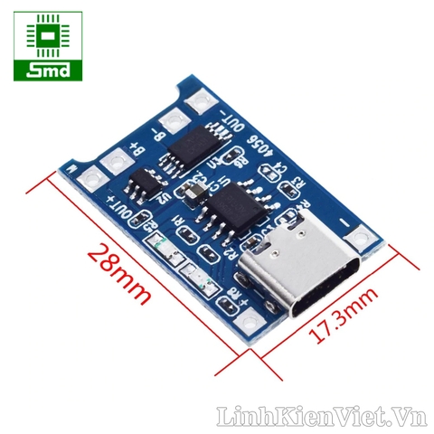 Module sạc và bảo vệ pin Lithium TP4056 1A (Type-C)