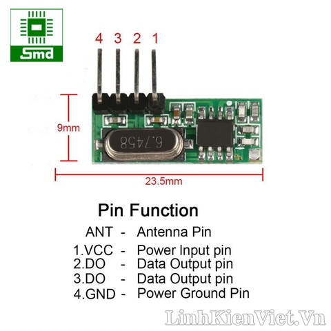 Module thu RF 433Mhz chưa giải mã RX500