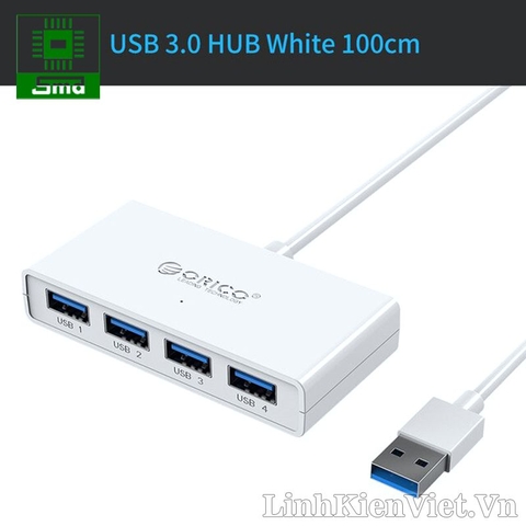 Bộ chia USB HUB 4 cổng USB3.0 dài 1m (màu trắng)
