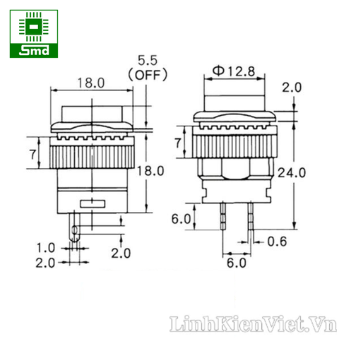 Công tắc nhấn giữ 2 chân Không Đèn R16 - 503 các màu Đỏ Xanh Vàng Trắng