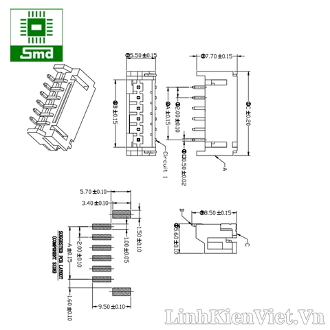 PH2.0 - 2P SMD (Nằm ngang)