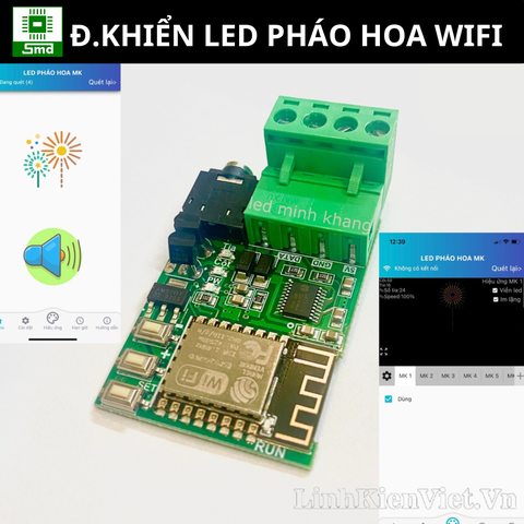 Bộ mạch điều khiển led pháo hoa có âm thanh APP điện thoại