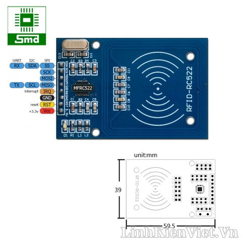 Module đọc thẻ RFID-RC522 13.56MHz (Giao tiếp SPI)