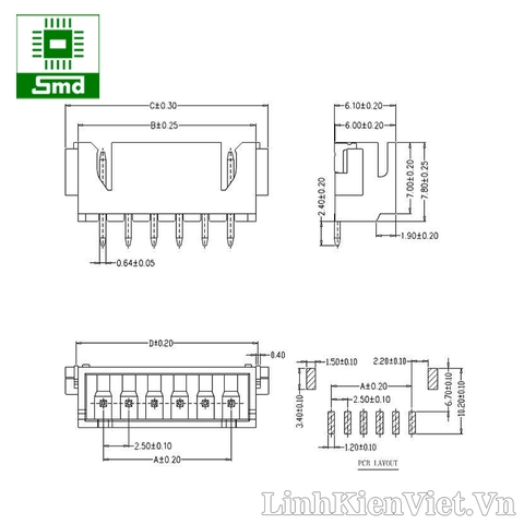 Socket XH2.54mm SMD loại ngang - 2P