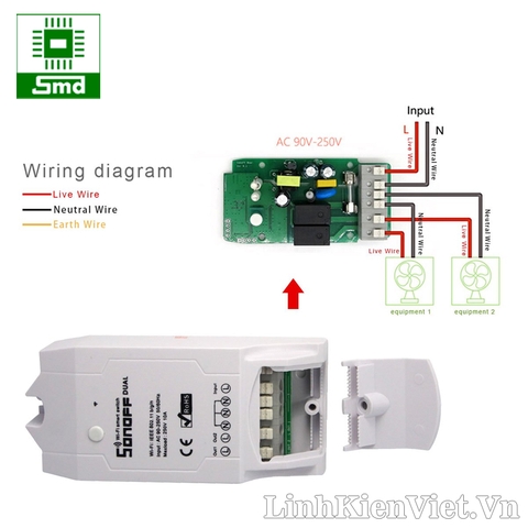 Sonoff Dual R2 Công tắc wifi 2 kênh 10A, app eWelink