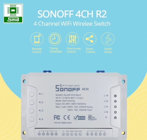 Công tắc thông minh SONOFF 4CH R2 điều khiển từ xa qua WiFi 4 kênh