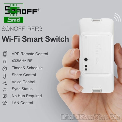 Sonoff RF R3 Công tắc Wifi, RF433 10A, app eWelink