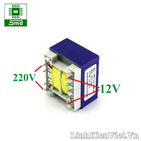 Biến áp 220V-12V (8W-650mA) có chân hàn PCB