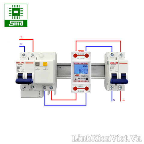 Công tơ điện tử 1 pha 220VAC 50Hz 1600imp/kWh - 5(65)A hiển thị điện áp-công suất