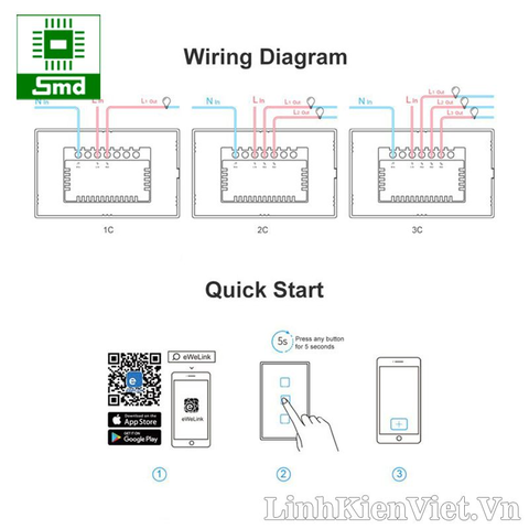Công tắc wifi cảm ứng âm tường - Sonoff Touch 2 kênh (Chữ nhật)