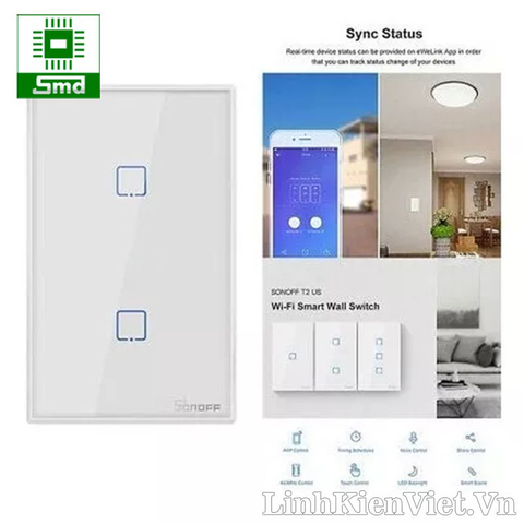 Công tắc wifi cảm ứng âm tường - Sonoff Touch 2 kênh (Chữ nhật)