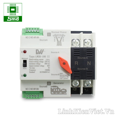 Cầu dao đảo chiều tự động ATS (LW2R-100) 2P 100A