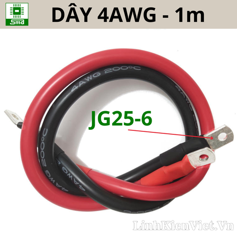 (Dài 1m) 4AWG Dây Silicon đen/đỏ bấm cos JG25-6 2 đầu dài 1m