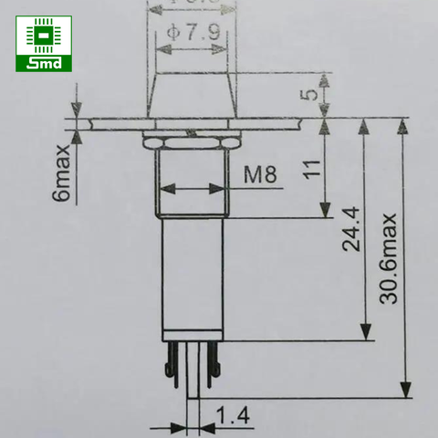 Đèn led báo nguồn ADP8 8mm 12V/24VDC/ 220VAC Led báo nguồn (đầu lõm)
