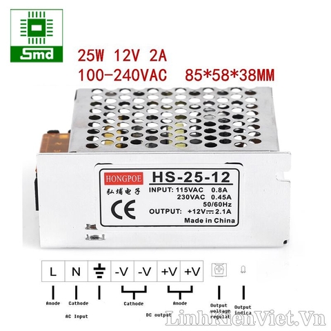 Nguồn tổ ong 12V 2A (220V/12V2A)