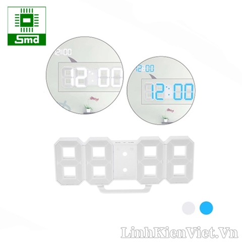 Đồng hồ led 3D treo tường - Led trắng-xanh dương