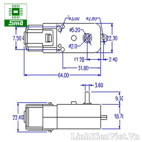 Động cơ giảm tốc màu vàng - Bánh răng kim loại (1:120)