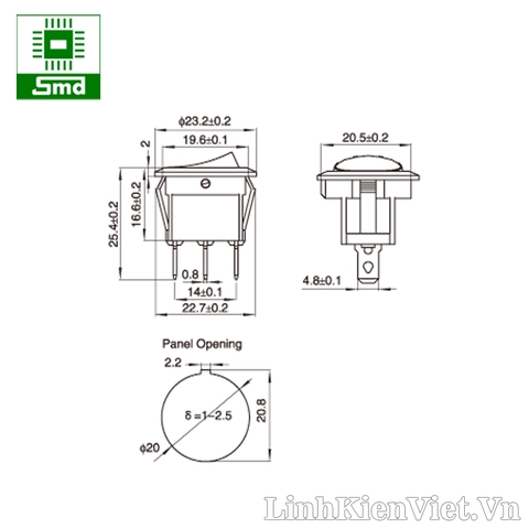 Công tắc Bập bênh KCD1-105-2P Không đèn (Tròn 20mm)