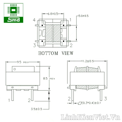 Cuộn lọc EE8.3 10mH lõi đồng 0.15mm (5x7mm)