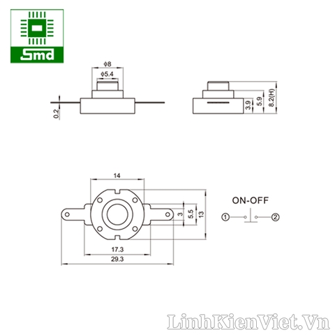 Công tắc đèn pin V1 (núm vàng)