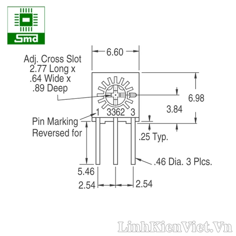 Biến trở nhựa vuông ngang 3362W