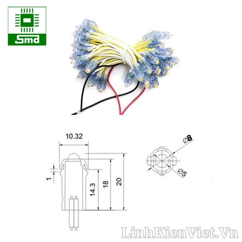 Led đúc phi 5 đế 8 (màu vàng)