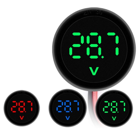 Vôn kế TRÒN hiển thị số 4V-100V (2 dây) các màu Xanh Dương/Đỏ/Xanh Lá