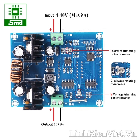 Module hạ áp 8A XL4016 có hiển thị XH-M403