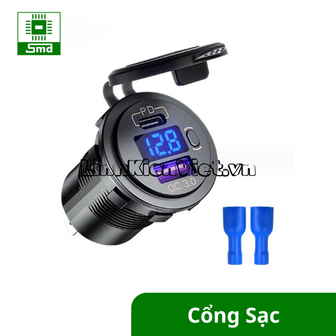 Cổng Sạc Điện Thoại Gắn Xe Máy QC3.0 18W PD 30W Chống Nước kèm mặt che
