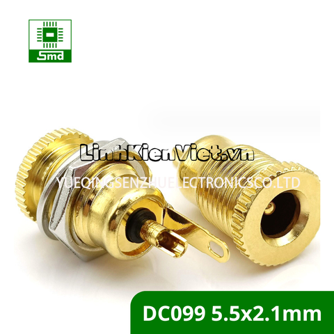 Chân nguồn DC cái kim loại DC-099 Mạ màu Vàng, DC099 5.5x2.1mm