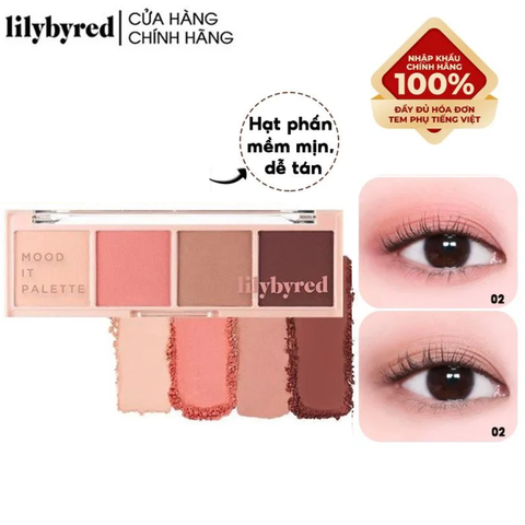 Bảng Phấn Mắt 4 Ô Tone Hồng Lilybyred Mood It Palette 02 #Bloom It 5.8g 