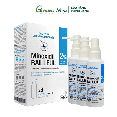 Set 3 Chai Xịt Giảm Rụng, Kích Mọc Tóc Minoxidil 2% (60mlx3)