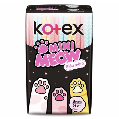 Băng Vệ Sinh Kotex Mini Meow Mỏng Cánh 24cm Gói 8 Miếng