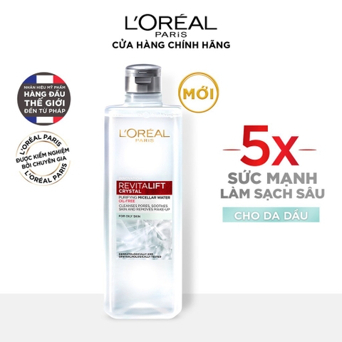 Nước Tẩy Trang Dành Cho Da Dầu L'Oréal Revitalift Crystal Purifying Micellar Water For Oily Skin 400ml
