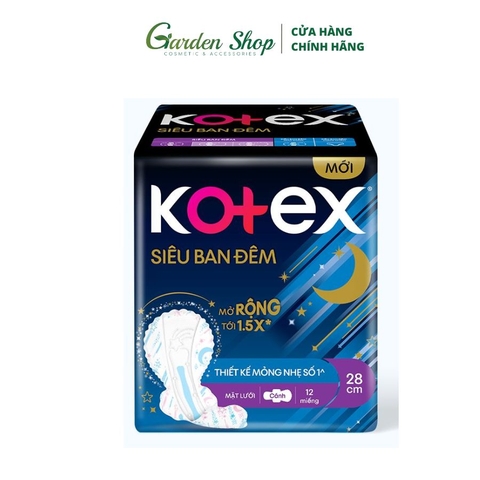 Băng Vệ Sinh Kotex Siêu Ban Đêm Dày Cánh 12 miếng (28cm)