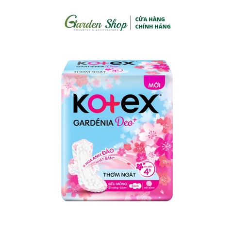 Băng Vệ Sinh Kotex Gardenia Deo+ Siêu Mỏng Cánh 23cm Gói 8 Miếng