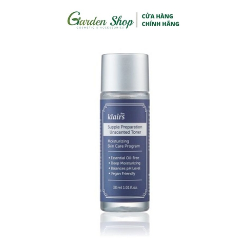 Nước Hoa Hồng Không Mùi Klairs Supple Preparation Unscented Toner Minisize 30ml