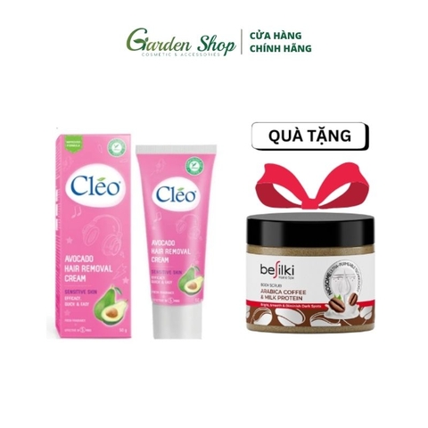 Kem Bơ Tẩy Lông Cléo Avocado Hair Removal Cream 100g Tặng Tẩy Da Chết Muối Tre Và Chiết Xuất Bơ Besilki 350g