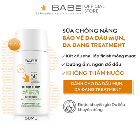 Chống Nắng Cho Da Dầu Mụn BABE Super Fluid Mattifying Sunscreen SPF50 50ml