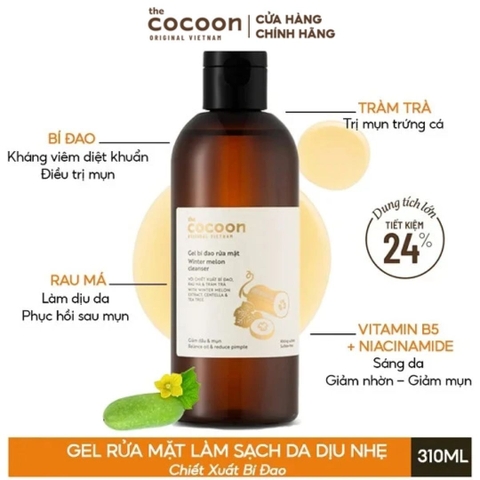 Gel Rửa Mặt Bí Đao Cocoon Giảm Dầu, Mụn Winter Melon Cleanser 310ml