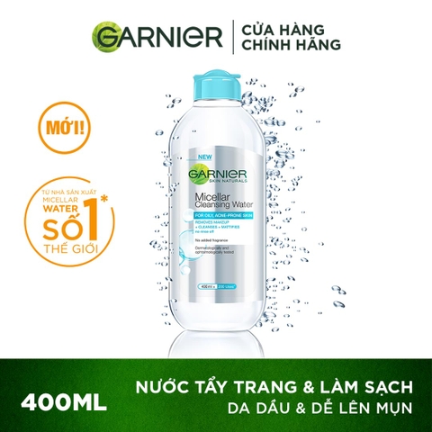 Nước Tẩy Trang Garnier Da Dầu, Mụn Micellar Cleansing Water For Oily & Acne-Prone Skin 400ml